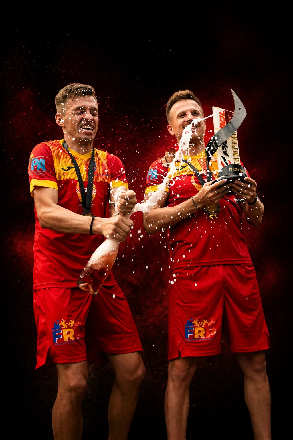 Olivian Surugiu y Victoras Popescu, integrantes de la selección de Rumanía campeona mundial de Padbol en la IV Copa del Mundo de Santos, Brasil, 2023